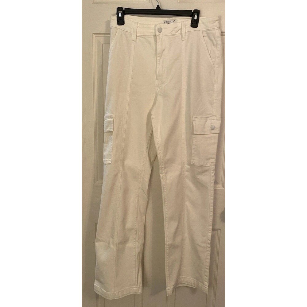 Judy Blue Jeans High Rise Cargo Straight White Stretch Size 13/31 Pants
